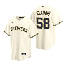 Men's Nike Milwaukee Brewers #58 Alex Claudio Cream Home Stitched Baseball Jersey