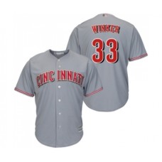 Men's Cincinnati Reds #33 Jesse Winker Replica Grey Road Cool Base Baseball Jersey