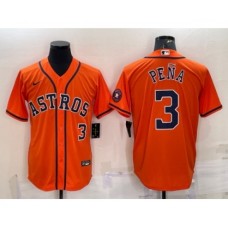 Men's Houston Astros #3 Jeremy Pena Number Orange With Patch Stitched MLB Cool Base Nike Jersey