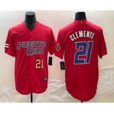 Men's Puerto Rico Baseball #21 Roberto Clemente Number 2023 Red World Classic Stitched Jersey