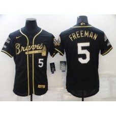 Men's Atlanta Braves #5 Freddie Freeman Black Gold 2021 World Series Champions Stitched Jersey