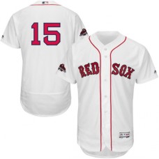 Men's Majestic Boston Red Sox #15 Dustin Pedroia White Home Flex Base Authentic Collection 2018 World Series Champions MLB Jersey