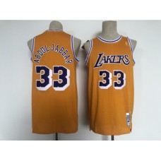 Men's Los Angeles Lakers #33 Kareem Abdul-Jabbar Yellow Throwback Basketball Stitched Jersey