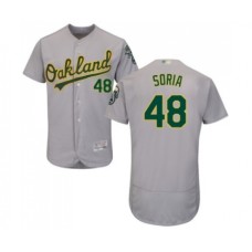 Men's Oakland Athletics #48 Joakim Soria Grey Road Flex Base Authentic Collection Baseball Jersey