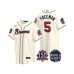 Men's Atlanta Braves #5 Freddie Freeman 2021 Cream World Series With 150th Anniversary Patch Cool Base Baseball Stitched Jersey