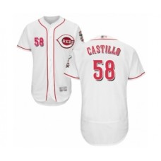 Men's Cincinnati Reds #58 Luis Castillo White Home Flex Base Authentic Collection Baseball Jersey