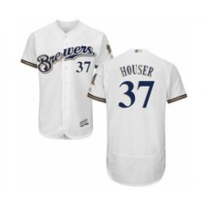 Men's Milwaukee Brewers #37 Adrian Houser White Alternate Flex Base Authentic Collection Baseball Player Stitched Jersey