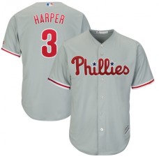 Men's Philadelphia Phillies #3 Bryce Harper Majestic Gray Official Cool Base Replica Player Jersey