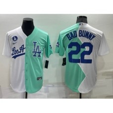 Men's Los Angeles Dodgers #22 Bad Bunny White Green Two Tone 2022 Celebrity Softball Game Cool Base Stitched Jersey