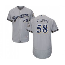 Men's Milwaukee Brewers #58 Alex Claudio Grey Road Flex Base Authentic Collection Baseball Jersey