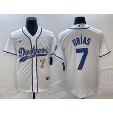 Men's Los Angeles Dodgers #7 Julio Urias Number White Cool Base Stitched Baseball Jersey