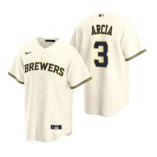 Men's Nike Milwaukee Brewers #3 Orlando Arcia Cream Home Stitched Baseball Jersey