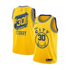 Men's Golden State Warriors #30 Stephen Curry Authentic Gold Hardwood Classics Basketball Stitched Jersey - The City Classic Edition