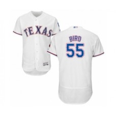 Men's Texas Rangers #55 Kyle Bird White Home Flex Base Authentic Collection Baseball Player Stitched Jersey