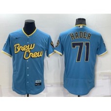 Men's Milwaukee Brewers #71 Josh Hader Blue 2022 City Connect Flex Base Stitched Jersey