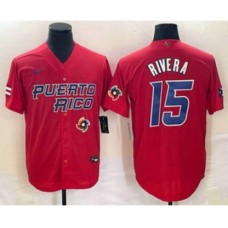 Men's Puerto Rico Baseball #15 Emmanuel Rivera 2023 Red World Classic Stitched Jerseys