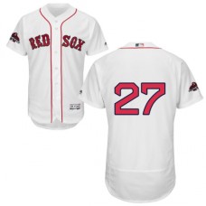 Men's Majestic Boston Red Sox #27 Carlton Fisk White Home Flex Base Authentic Collection 2018 World Series Champions MLB Jersey