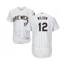 Men's Milwaukee Brewers #12 Alex Wilson White Home Flex Base Authentic Collection Baseball Jersey