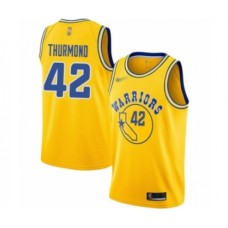 Men's Golden State Warriors #42 Nate Thurmond Authentic Gold Hardwood Classics Basketball Stitched Jersey