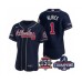 Men's Atlanta Braves #1 Ozzie Albies 2021 Navy World Series Champions With 150th Anniversary Flex Base Stitched Jersey