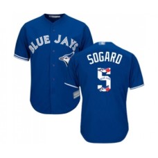 Men's Toronto Blue Jays #5 Eric Sogard Authentic Blue Team Logo Fashion Baseball Jersey