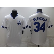 Men's Nike Los Angeles Dodgers #34 Fernando Valenzuela White Throwback Stitched Jersey