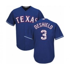 Men's Texas Rangers #3 Delino DeShields Jr. Authentic Royal Blue Team Logo Fashion Cool Base Baseball Player Stitched Jersey