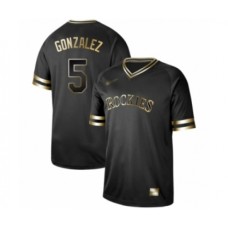 Men's Colorado Rockies #5 Carlos Gonzalez Authentic Black Gold Fashion Baseball Stitched Jersey