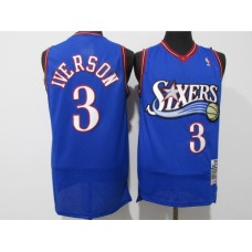 Men's Philadelphia 76ers #3 Allen Iverson Blue Throwback Basketbal Stitched Jersey