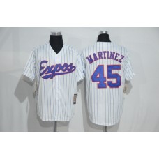 Mitchell And Ness Montreal Expos #45 Pedro Martinez White Strip Throwback Stitched Baseball Jersey