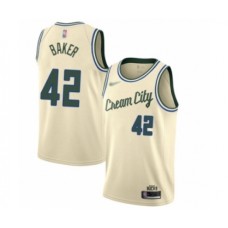 Men's Milwaukee Bucks #42 Vin Baker Swingman Cream Basketball Stitched Jersey - 2019 20 City Edition