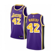 Men's Los Angeles Lakers #42 James Worthy Authentic Purple Basketball Jerseys - Icon Edition