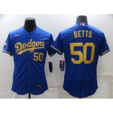 Men's Nike Los Angeles Dodgers #50 Mookie Betts Blue Gold Elite Stitched Jersey