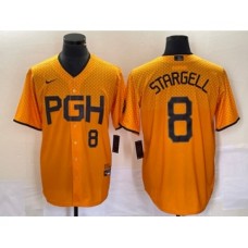 Men's Nike Pittsburgh Pirates #8 Willie Stargell Number Gold 2023 City Connect Stitched Jersey 1