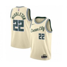 Men's Milwaukee Bucks #22 Khris Middleton Swingman Cream Basketball Stitched Jersey - 2019 20 City Edition