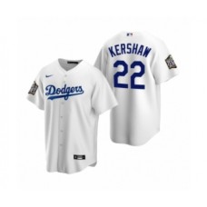 Men's Los Angeles Dodgers #22 Clayton Kershaw White 2020 World Series Replica Stitched Jersey