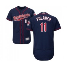 Men's Minnesota Twins #11 Jorge Polanco Navy Blue Alternate Flex Base Authentic Collection Baseball Jersey