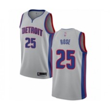 Men's Detroit Pistons #25 Derrick Rose Authentic Silver Basketball Stitched Jersey Statement Edition