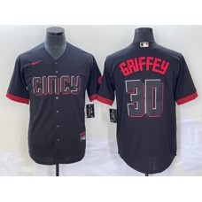 Men's Cincinnati Reds #30 Ken Griffey Jr Black 2023 City Connect Cool Base Stitched Jersey1