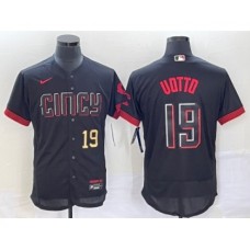 Men's Cincinnati Reds #19 Joey Votto Number Black 2023 City Connect Flex Base Stitched Jersey