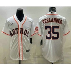 Men's Houston Astros #35 Justin Verlander White With Patch Stitched MLB Cool Base Nike Jersey