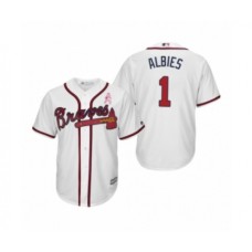 Men's Ozzie Albies Atlanta Braves #1 White 2019 Mothers Day Cool Base Stitched Jersey