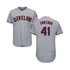 Men's Cleveland Indians #41 Carlos Santana Grey Road Flex Base Authentic Collection Baseball Jersey