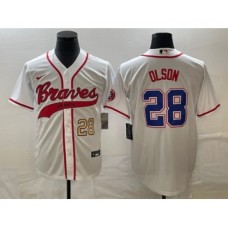 Men's Atlanta Braves #28 Matt Olson Number White Cool Base Stitched Baseball Jersey