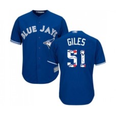 Men's Toronto Blue Jays #51 Ken Giles Authentic Blue Team Logo Fashion Baseball Jersey