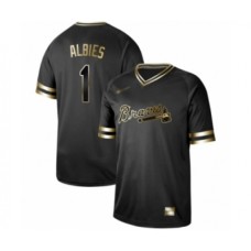 Men's Atlanta Braves #1 Ozzie Albies Authentic Black Gold Fashion Baseball Stitched Jersey