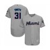 Men's Miami Marlins #31 Caleb Smith Grey Road Flex Base Authentic Collection Baseball Player Stitched Jersey