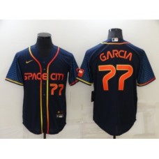 Men's Houston Astros #77 Luis Garcia Number 2022 Navy Blue City Connect Cool Base Stitched Jersey