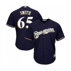 Men's Milwaukee Brewers #65 Burch Smith Replica Navy Blue Alternate Cool Base Baseball Jersey