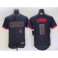 Men's Cincinnati Reds #11 Barry Larkin Black 2023 City Connect Flex Base Stitched Jersey 1